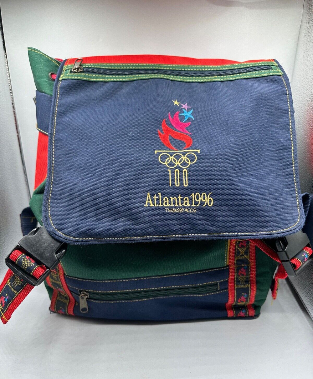 Vtg Atlanta Olympics 1996 Canvas Backpack Large Color Block 90s